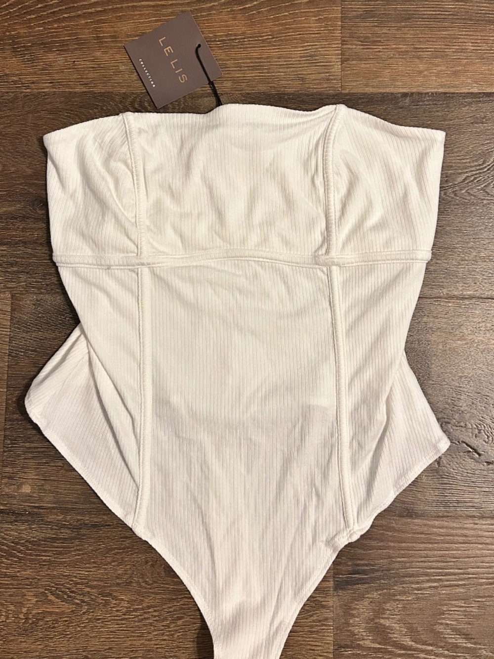 NWT Le Lis White Strapless Ribbed Bodysuit